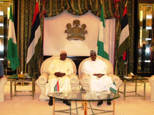 President Adama Barrow meets with his Nigerian counterpart President Muhammadu Buhari during his visit to Nigeria to deliver the graduation lecture at the National Defence College of Nigeria, course 26 