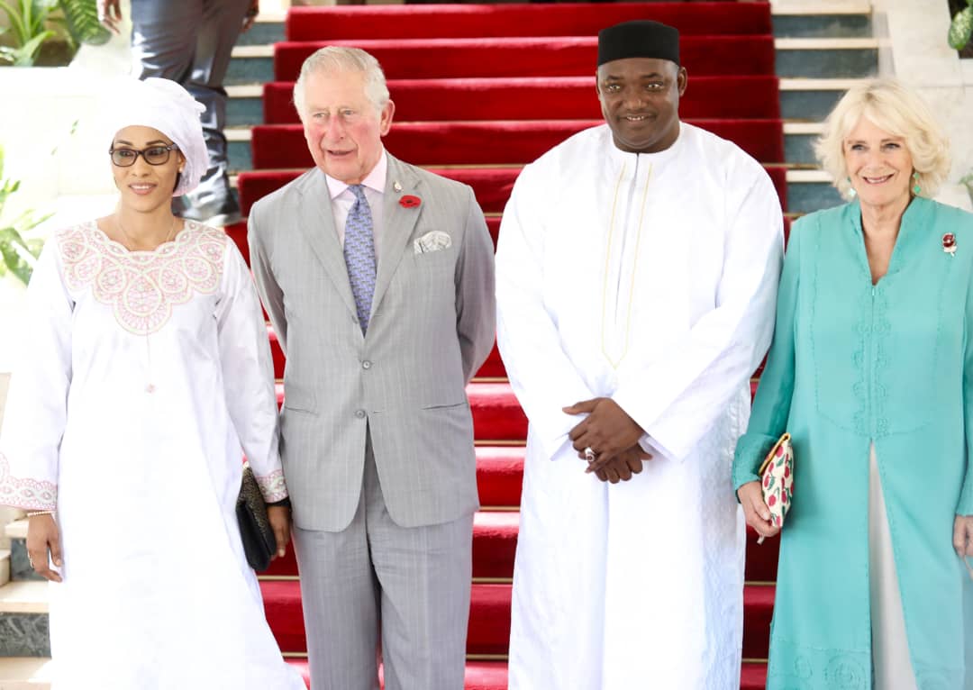 Their Excellencies President Barrow and the First Lady and their Royal guests pose for a group photo after talks to restore historic ties between Banjul and London at the State House prior to a welcome ceremony at the McCarthy Square 