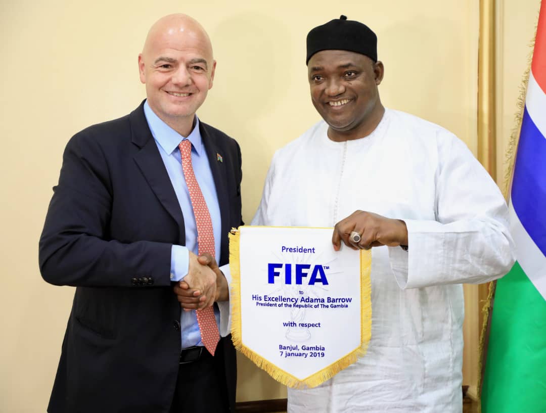 FIFA President presents World Cup ball, jersey to President Barrow