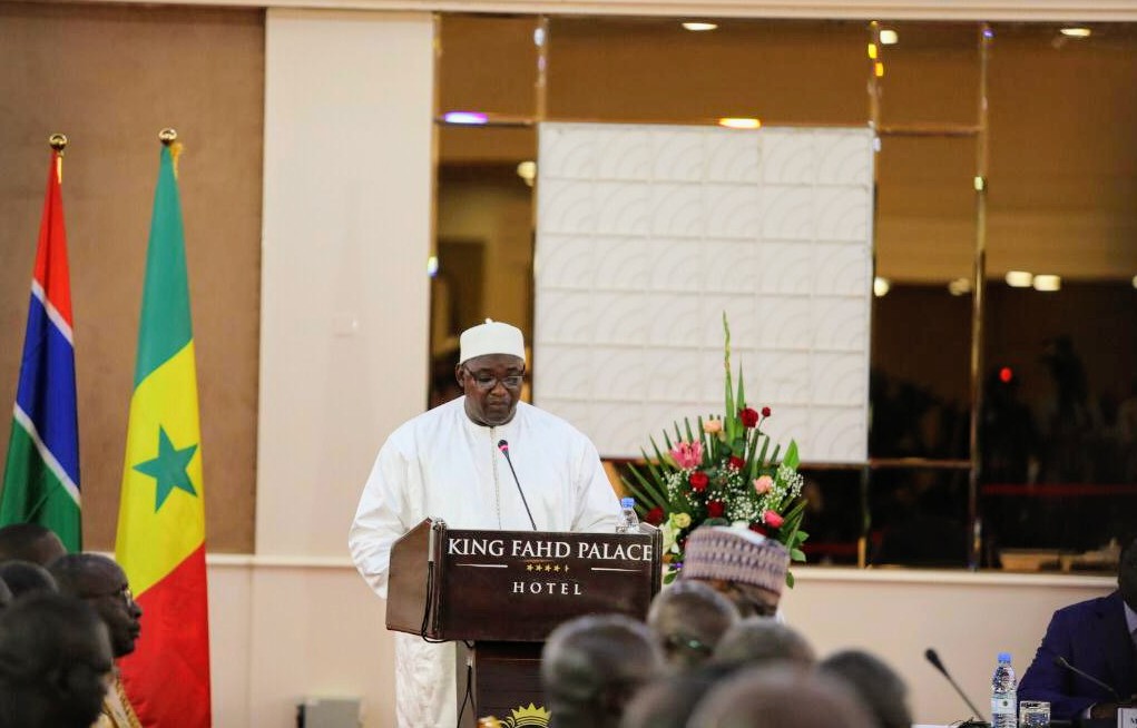 President Barrow delivering statements at the Second Presidential Council Meeting between The Gambia and Senegal in Dakar
