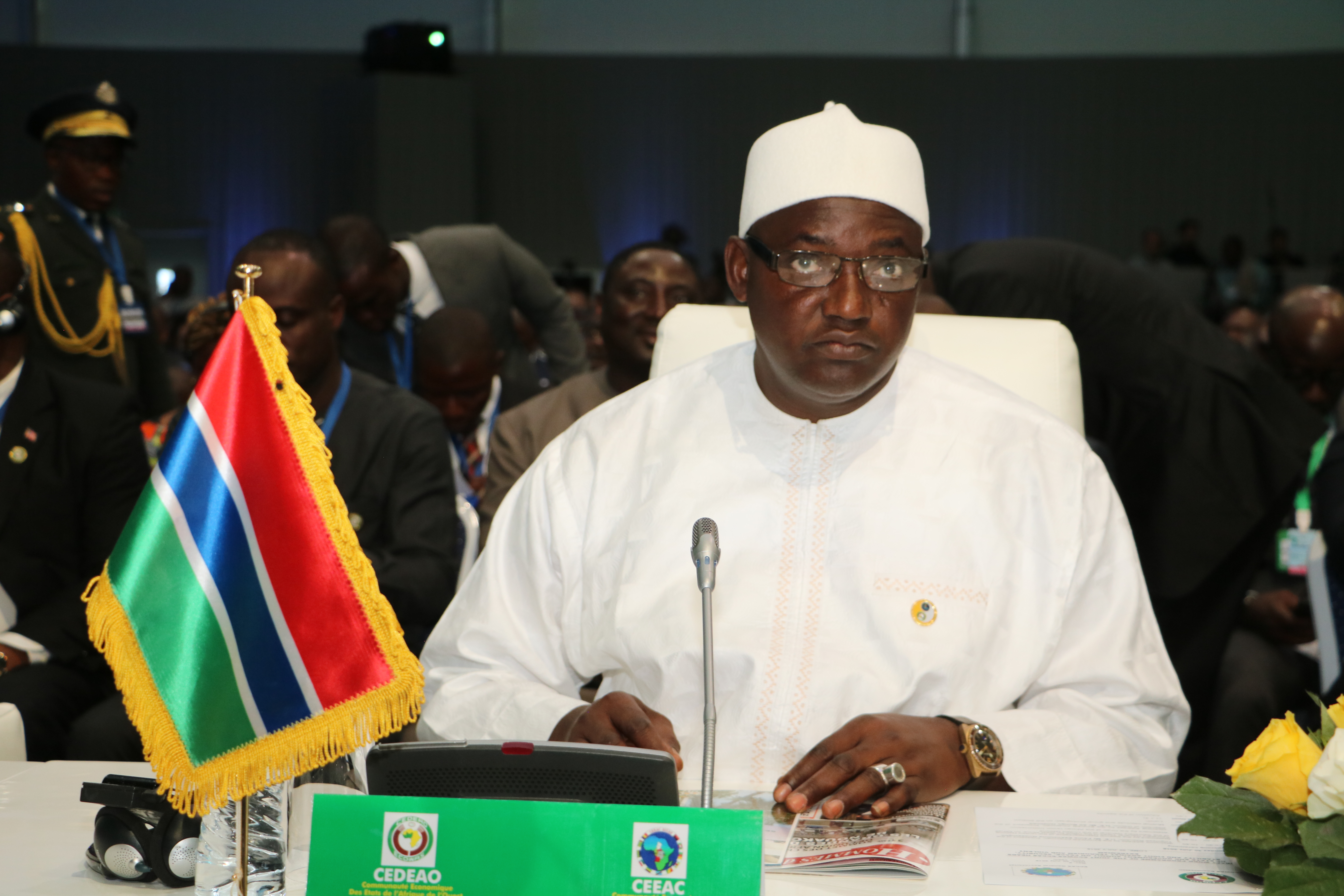 President Barrow delivers an Intervention Statement during the Joint ECOWAS-ECCAS Summit in Lome, Togo on the theme Peace, Security and the Fight Against Terrorism and Violent Extremism
