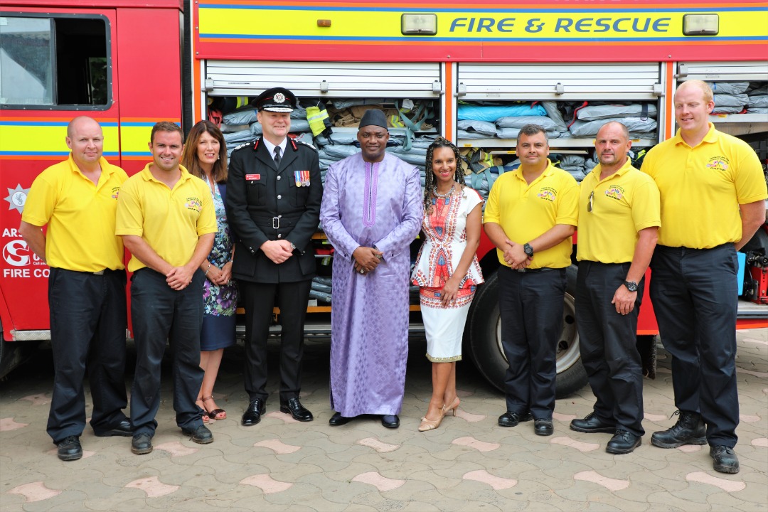 PRESIDENT BARROW RECEIVES THREE GIANT FIRE ENGINES, OTHER EQUIPMENT