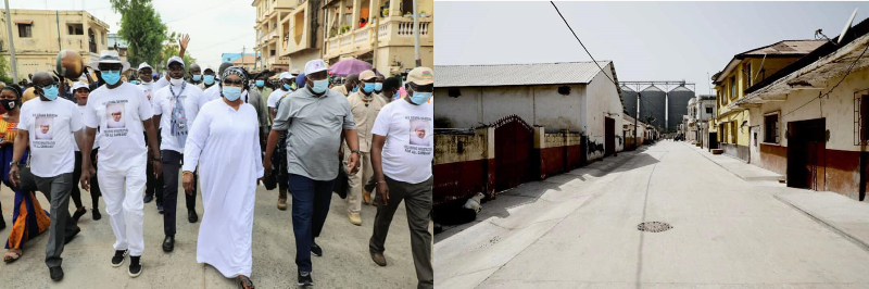 President Barrow accompanied by the Lord Mayoress of Banjul, senior government officials and a host of supporters Wednesday morning toured the streets of Banjul to monitor the progress of work rehabilitation of the Sewage, Drainage and Roads Project