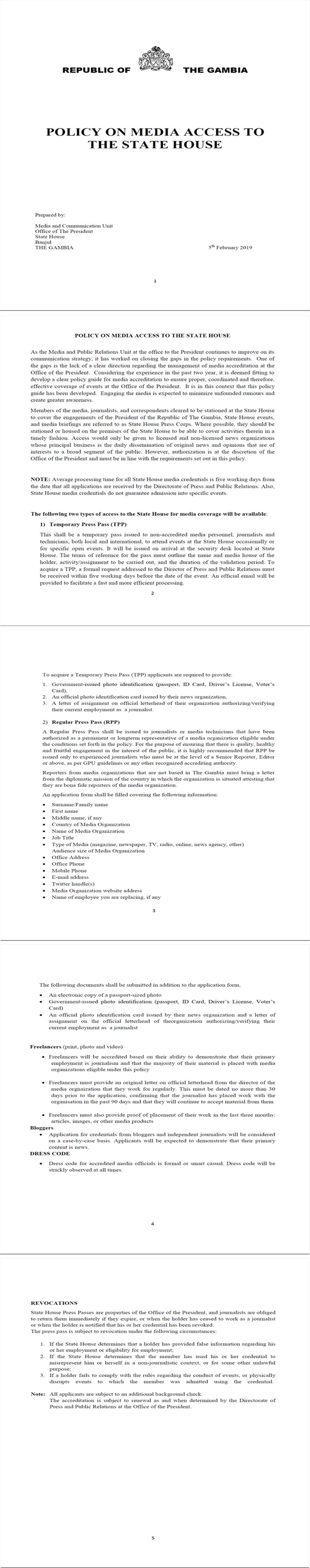 POLICY ON MEDIA ACCESS TO THE STATE HOUSE